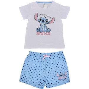 Lilo & Stitch Dames Pyjama - Shortama - Maat L - Katoen - Blauw/Wit