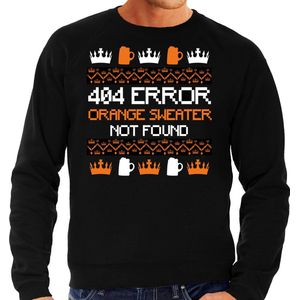 Bellatio Decorations Koningsdag sweater heren - 404 error not found - zwart - oranje feestkleding XXL