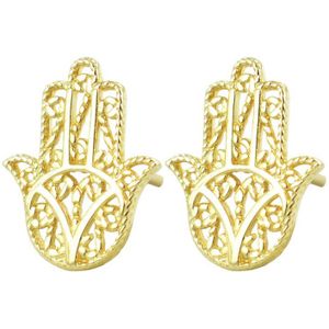 Silventi 9NBSAM-G190485 Gouden oorknopjes - Dames - Fatima Handje - Hamsa - 9,5 x 7,8 mm - 14 Karaat - Goud