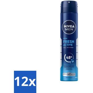12 x Nivea - Deo Spray XL - Fresh Active - 48 Uur Lang Werkend - 200 ml - NIVEA MEN Deodorant - Deodorant Spray - Antitranspirant - 48 Uur Bescherming - Ocean Extracten