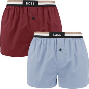 Hugo Boss BOSS 2P wijde boxershorts signature stripe blauw & rood - M