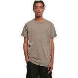 Build Your Brand Heren Acid Washed Ronde Neck Tee T-shirt, Darkkhaki, S