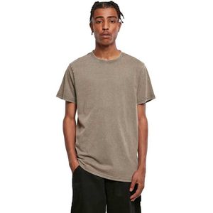 Build Your Brand Heren Acid Washed Ronde Neck Tee T-shirt, Darkkhaki, S