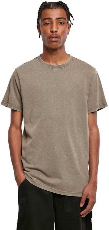 Build Your Brand Heren Acid Washed Ronde Neck Tee T-shirt, Darkkhaki, S