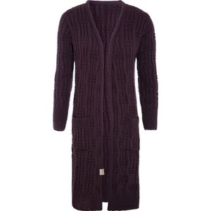 Knit Factory Bobby Lang Gebreid Vest - Cardigan voor de herfst en winter - Paars damesvest - Lang vest tot over de knie - Grof gebreid vest uit 30% wol en 70% acryl - Aubergine - 40/42 - Met steekzakken