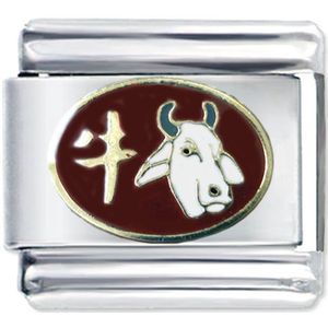 Quiges - Schakel - Bedel - 9mm - charms - Chinese Horoscope Ox - Geschikt voor - Nomination- armband - Schakelarmband - italy bedels armband