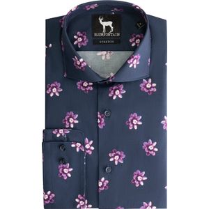 GENTS - Overhemd Blumfontain bloemprint strijkvrij - Katoen - Paars - Maat S/S