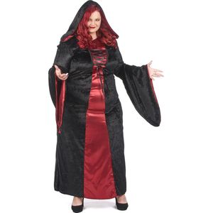 LUCIDA - Grote maten gotisch kostuum met rode en zwarte capuchon voor dames - XXL