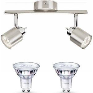 Philips Meranti Opbouwspot met GU10-fitting & Philips LED Scene Switch Spot GU10 50W - LED - Spotjes Opbouw - 2 Lichtpunten - Nickel