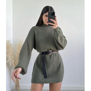 Knitted jurk - Legergroen - Sweater dress - Zachte stof - Knit jurk - Oversized jurkje - Valt ruim - Hoge kwaliteit - One-size - Een maat - Groen
