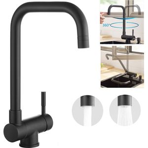 CECIPA max Keuken Kraan - Inklapbare Keukenkraan Zwart - 360° Draaibare Inklapbare Keukenkraan - Keukenkraan met 2 straalsoorten - Zwart