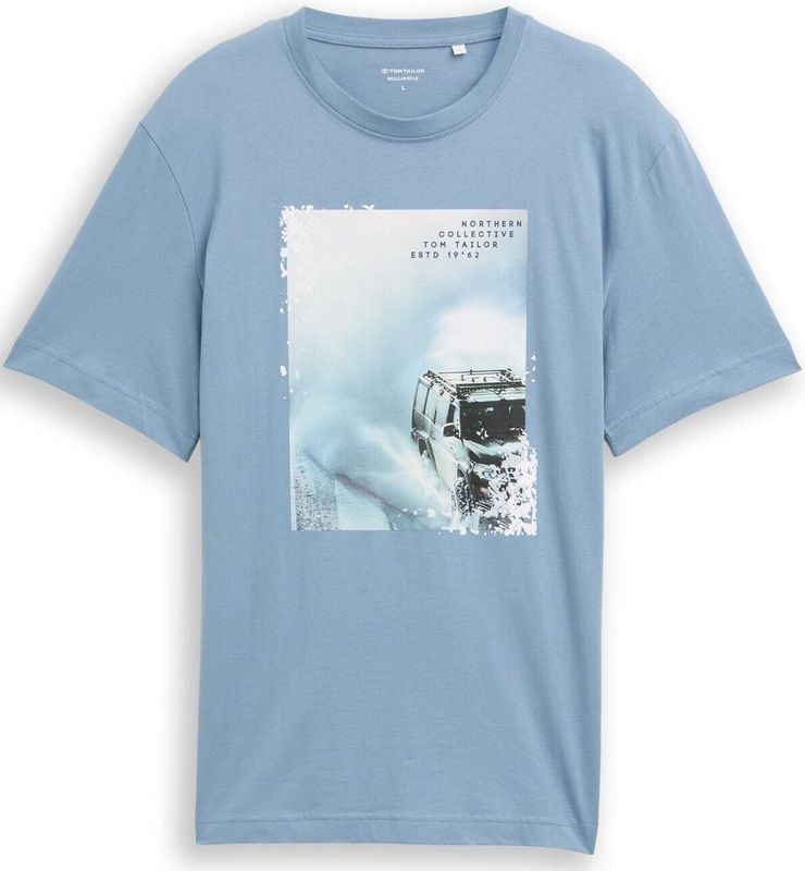 TOM TAILOR - Shirt - Pastelblauw - Jersey - Kwartmouw