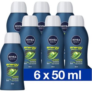 NIVEA Men Douchegel Energy Mini Reisformaat - 6 x 50 ml - Voordeelverpakking