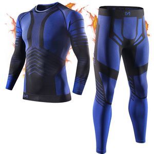MEETHOO Thermo kleding - thermokleding heren Thermo kleding set voor mannen Thermoset Heren Comfort Thermoshirt Thermo Legging Skisport kleding lange onderbroeken skiën koud basislaag warme winter boven- en onderkant hardlopen-Blauw-XXL