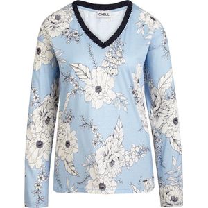 Cyell Japanese Rose Dames longsleeve Pyjamashirt - Lightblue Flowers - Maat 38