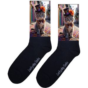 LuckyDay Socks - Kitten sokken - Carnaval sokken - Verjaardag cadeau vrouw en man - Vrolijke sokken - Valentijns cadeau - Kerst sokken - Grappige sokken - Leuke dames en heren sokken - Moederdag - Vaderdag - Socks maken Happy - Maat 37-44