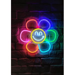 OHNO Neon Verlichting Happy Flower - Neon Lamp - Wandlamp - Decoratie - Led - Verlichting - Lamp - Nachtlampje - Mancave - Neon Party - Wandecoratie woonkamer - Wandlamp binnen - Lampen - Neon - Led Verlichting - Multicolor