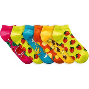 Vrolijke sneakersokken | Dames sokken | Fruit thema | Merk: Socks4Fun | Maat: 35 t/m 42 | Kleur: Meerkleurig | 6 Paar