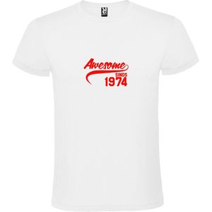 Wit T-Shirt met “Awesome sinds 1974 “ Afbeelding Rood Size XS