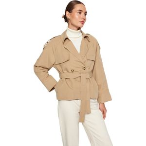 Trendyol Beige Oversized Trenchcoat Met Brede Snit En Riem Twoaw24Tr00011