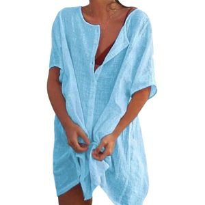 Dames Strandjurk - Bikini Cover-Up met Ronde Hals en Knoopsluiting voor Zomer en Strandvakantie