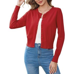 Dames Cardigan Korte Elegante Bolero Met Ronde Hals Lange Mouwen Lichtgewicht Jasje voor Lente