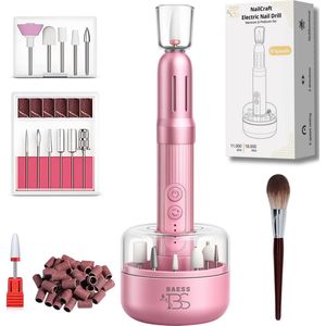 Elektrische Nagelvijl - Draadloze Nagelfrees met Oplaadstation - Manicure en Pedicure set - Nagelboor - Nagelboor - 12 Bitjes en 35 Schuurrollen - Nail Drill - Roze