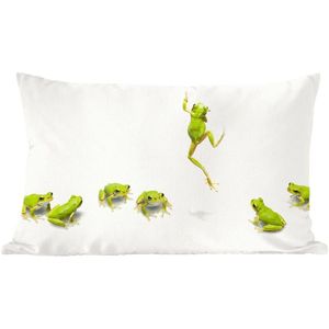 Sierkussens - Kussen - Groep groene kikkers voor witte achtergrond - 50x30 cm - Kussen van katoen