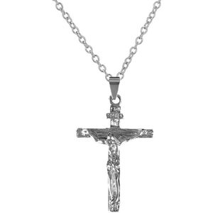 Fako Bijoux® - Ketting - Kruis - 30x47mm - Zilverkleurig