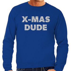 Foute Kersttrui / sweater - x-mas dude - zilver / glitter - blauw - heren - kerstkleding / kerst outfit XL