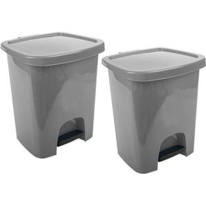 2x Grijze pedaalemmers vuilnisbakken/prullenbakken 6 liter 21 x 23 x 29 cm - Kunststof/plastic vuilnisemmers- Dameshygiene afvalbakken voor toilet/badkamer