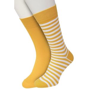 Bonnie Doon Sokken Set Gestreept en Effen voor Heren Geel/Wit maat 40/46 - Set met 2 paar Sokken - Strepen - Katoenen Sok - Gladde Naden - Brede Boord - Perfecte Pasvorm - 2-pack - Multipack - Eigeel - White - Egg - OL0121012.219