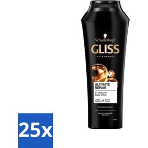 25 x Gliss - Shampoo - Ultimate Repair - Voor Intensief Herstel - 250 ml - Keratine Shampoo - Zwarte Parel Extract - Gliss Ultimate Repair