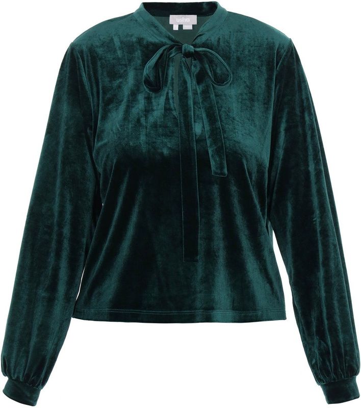 usha - Blouse - Festive Look Collection - Met Strik Kraag - Lange Mouwen - Velours