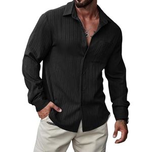 Herenhemd met lange mouwen - vrijetijdshemd - regular fit - button down - hemd met borstzak - effen - zwart - M