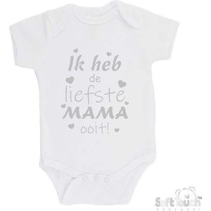 100% katoenen Romper ""Ik heb de liefste MAMA ooit!"" Moederdag Jongens Katoen Wit/zilver shiny Maat 56/62