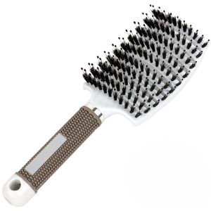1 stuks haarborstel, borstel met everzwijnhaar, professionele gebogen geventileerde kappersgereedschappen, snel drogende ontwarrende massageborstels,Wit