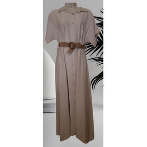Dames jurk lang model geknoopt met riem effen beige One size 36 /40