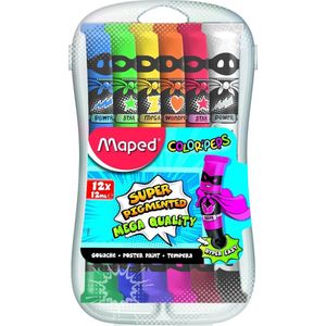 COLOR'PEPS plakkaatverf ultra uitwasbaar - assorti kleuren - tubes à 12 ml - in kunststof doos x 12