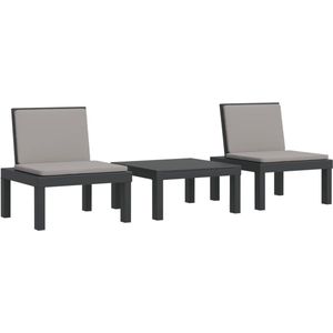 vidaXL - 3-delige - Loungeset - met - kussens - PP - antracietkleurig