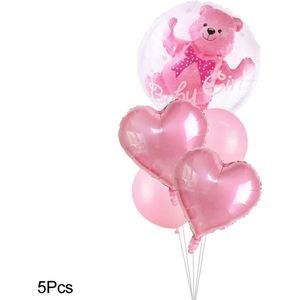 Clixify Ballonnen Helium 4D - Ballonnenboog met knuffelbeer - Meisjes - Ballonnen roze - set van 5 - Gender reveal - Ballonen - Balonnen