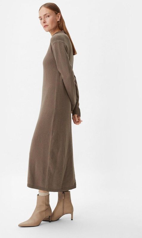 Gebreide Jurk - Effen - Katoen - 3/4 Lengte - Lange Mouw