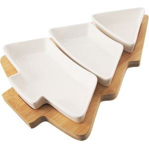 Snackkommen Porselein Wit WHITELINE 28 cm 4 delig - Snackkom - Dipschalen - Set - Kleine Komen voor Dipsauzen en Snacks