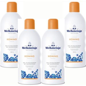Melkmeisje Bad & Douche - Crème Zonnebloem – 4 x 1000 ml - Voordeelverpakking - een Zachte - Gehydrateerde Huid