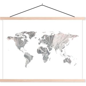 Wanddecoratie - Wereldkaart - Verf - Grijs - Schoolplaat - 120x90 cm - Textielposter - Textiel poster