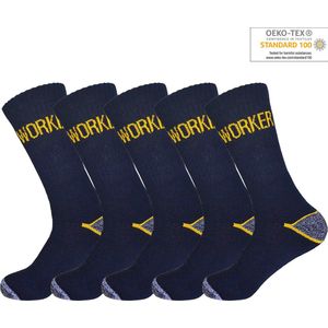 5 PACK Werksokken | Katoen | Maat 43-46 | Marine Blauw | Anti-Slip | Sokken Heren | Sokken Dames |