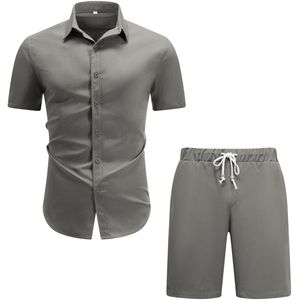 Allthemen Heren Effen Korte Mouw Overhemd met Korte Broek - Comfortabel Zomer Pak - S