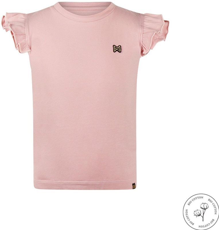 Koko Noko - Bio Cotton - T-shirt Korte Mouw met roesjes - Meisjes - Dusty pink - Maat 92