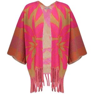 Geisha Vest Kleurrijke Poncho Met Franjes 54546 20 Camel Fuchsia Dames Maat - NS
