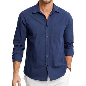 Linnen-katoenen herenoverhemden met lange mouwen - Lichtgewicht en ademend casual shirt